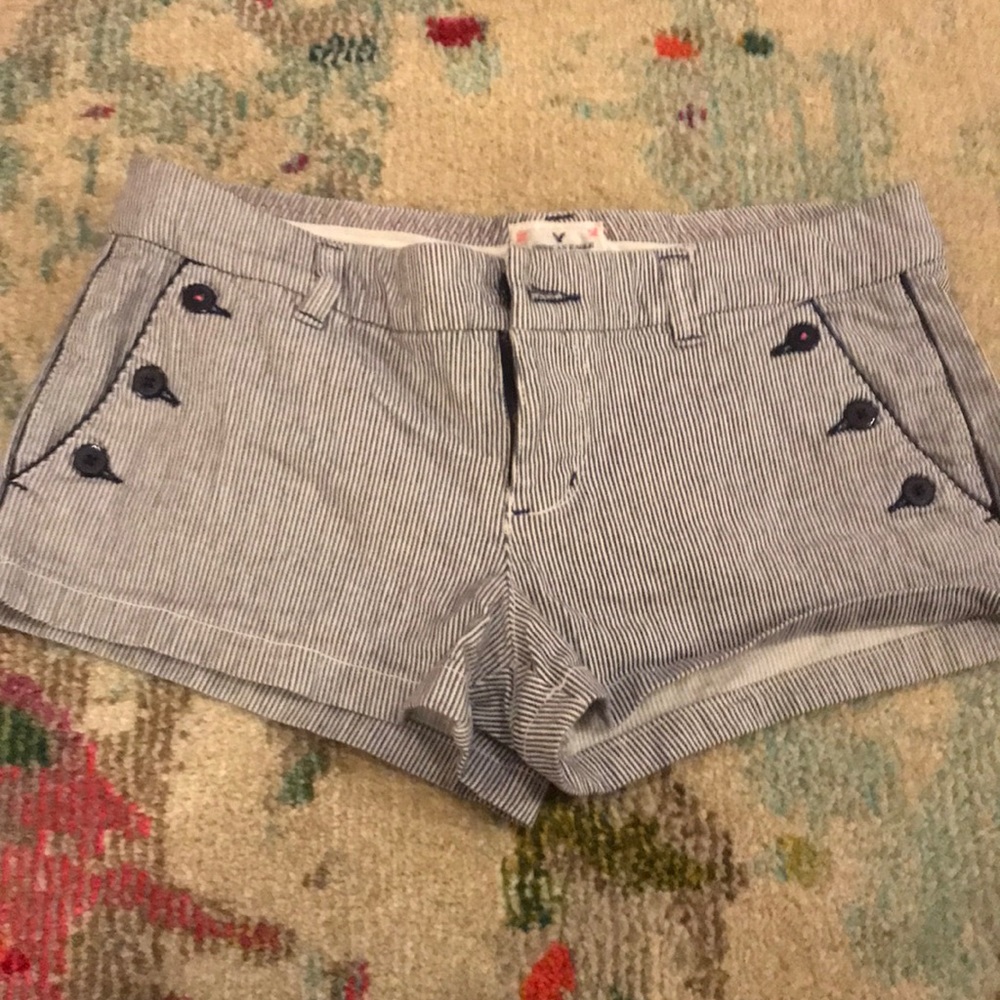 Navy and white pinstripe shorts